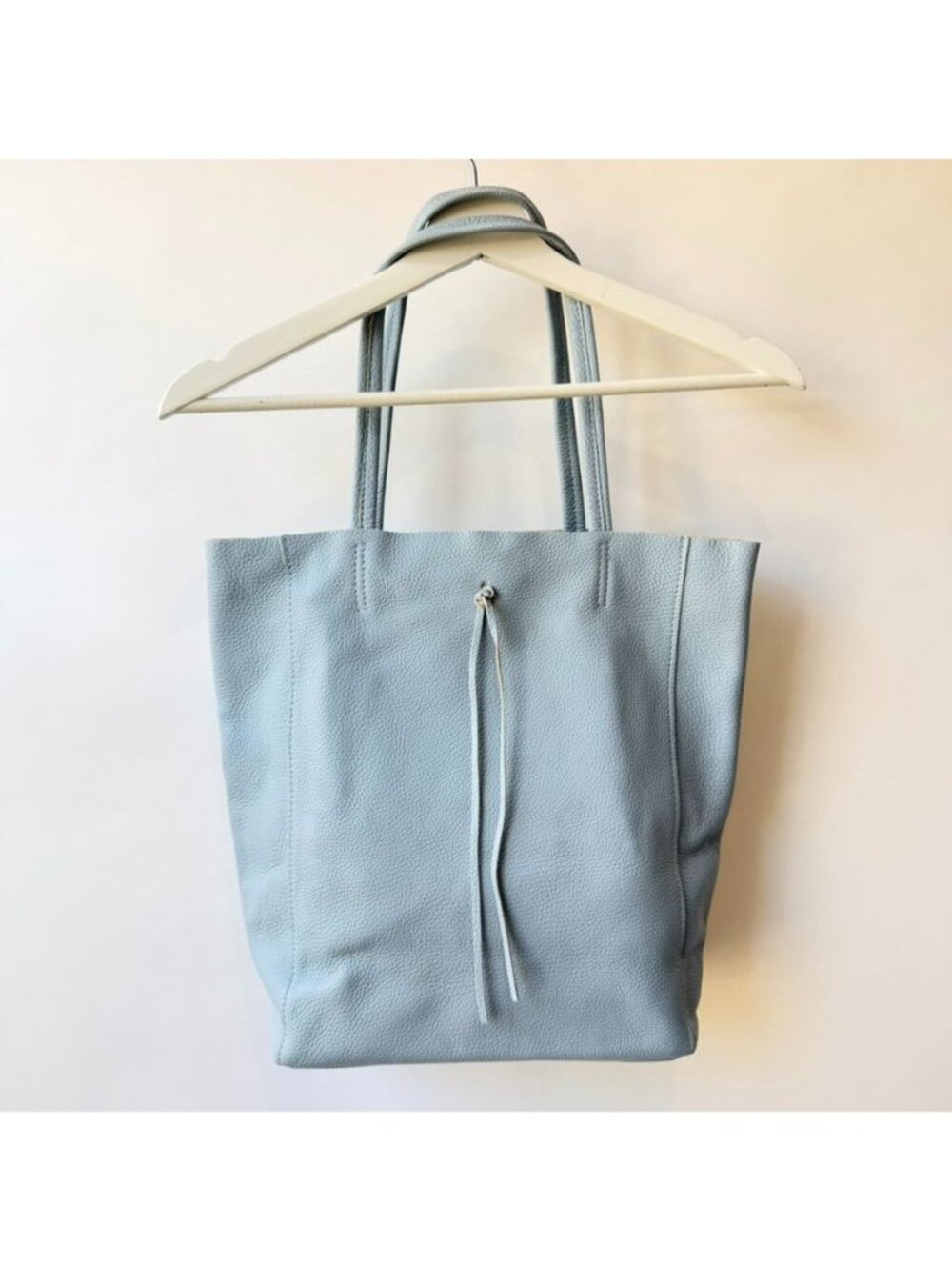 Genuine Italian Cowhide Leather Market Tote Bag Pale Blue - Picture 2 of 6